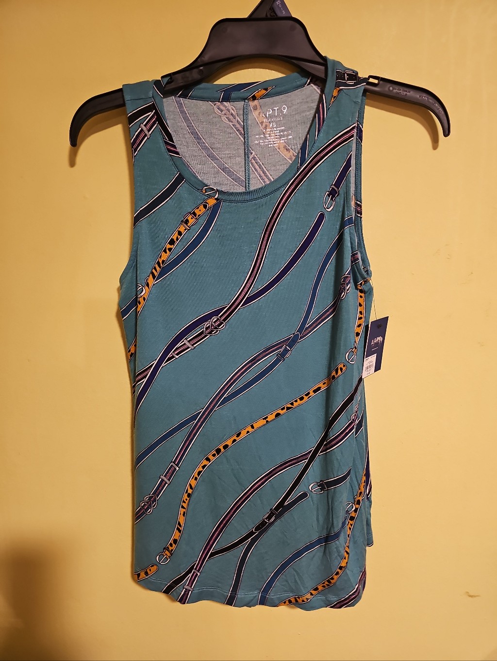Nwt Apt.9 Women's Size Xs Casual Dressy Essential Teal Tank Top Fun Belt Print